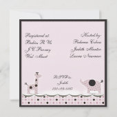 ベビーシャワーインピンクポカドット招待状 招待状 (裏面)