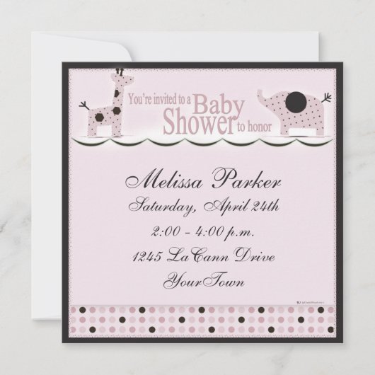 ベビーシャワーインピンクポカドット招待状 招待状 (正面)