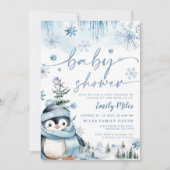 ベビーシャワーウィンターペンギンブルー 招待状 (正面)