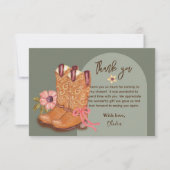 ベビーシャワーウェスタン女性のカーボーイブーツ花かわいいTha サンキューカード (正面)