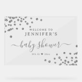 ベビーシャワーウェルカムシルバーグリッター紙吹雪 アクリルサイン (正面)