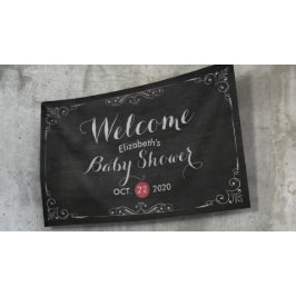 ベビーシャワーウェルカム白黒フラワーシャルボード 横断幕