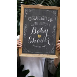 ベビーシャワーウェルカム白黒フローラシャルボード ポスター