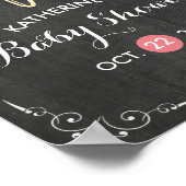 ベビーシャワーウェルカム白黒フローラシャルボード ポスター (角)