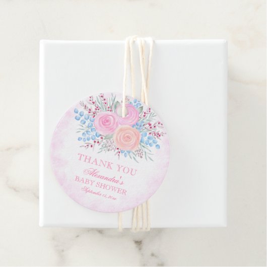 ベビーシャワーウォーターカラーブーケピンクローズ フェイバータグ (インサイチュ)