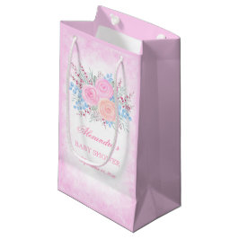 ベビーシャワーウォーターカラーブーケピンクローゼガール スモールペーパーバッグ