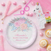 ベビーシャワーウォーターカラーブーケピンクローゼガール ペーパープレート (パーティー)