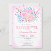 ベビーシャワーウォーターカラーブーケピンクローゼガール 招待状 (正面)