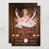 ベビーシャワーウッドア素朴ントラーベビーシャワー 招待状 (正面/裏面)
