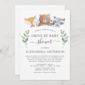 ベビーシャワーウッドランドユーカリの緑でドライブ 招待状 (正面/裏面)