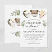 ベビーシャワーウッドランドユーカリの緑でドライブ 招待状 (正面/裏面)