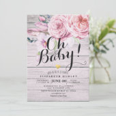 ベビーシャワーエレガントウォーター色フローラ素朴ウッド 招待状 (スタンド正面)