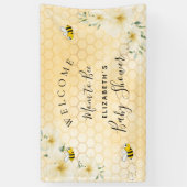 ベビーシャワーエレガント花模様ハニカムママへ 横断幕 (縦)