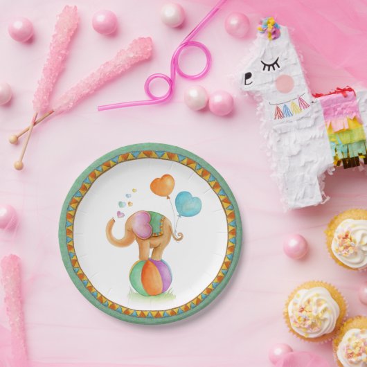 ベビーシャワーエレファントサーカスのウィムシーなアートプレート ペーパープレート (パーティー)