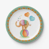 ベビーシャワーエレファントサーカスのウィムシーなアートプレート ペーパープレート (正面)