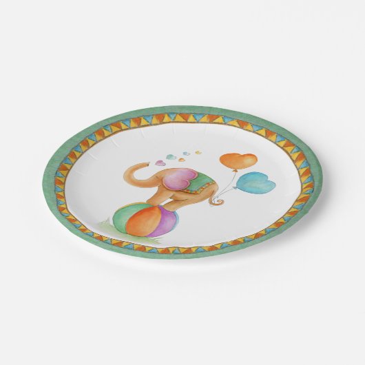 ベビーシャワーエレファントサーカスのウィムシーなアートプレート ペーパープレート (アングル)