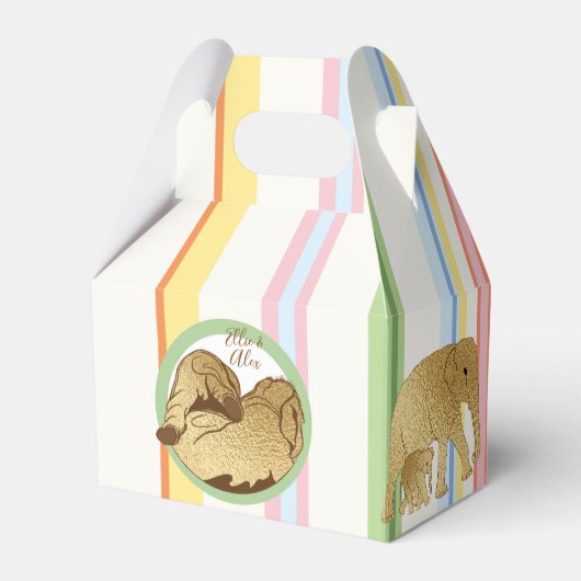 ベビーシャワーエレファントママ&ベビーストライプズ フェイバーボックス (正面サイド)