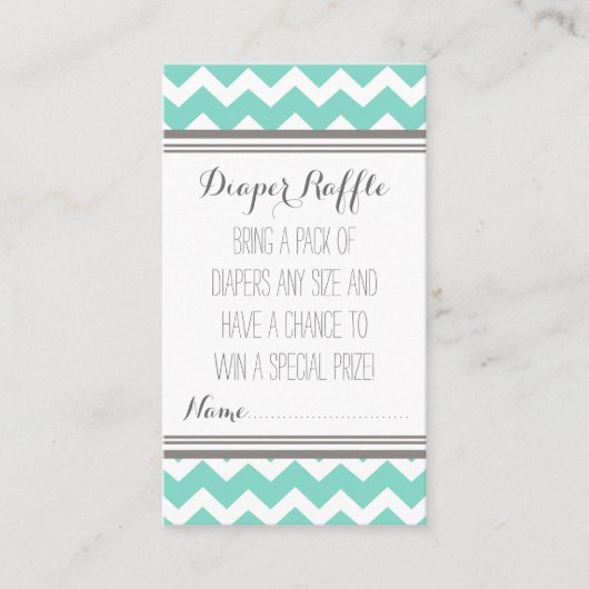 ベビーシャワーオムツラッフルチケットシェブロンティール（緑がかった色） エンクロージャーカード (正面)