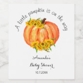ベビーシャワーオレンジカボチャ秋フローラ ワインラベル (シングルラベル)