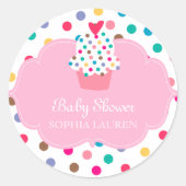 ベビーシャワーカップケースティッカー水玉模様ピンク ラウンドシール (正面)