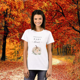 ベビーシャワーカボチャのクリーム花秋女の子 Tシャツ