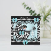 ベビーシャワーカワイイ男の赤ちゃんブルーゼブラレース 招待状 (スタンド正面)