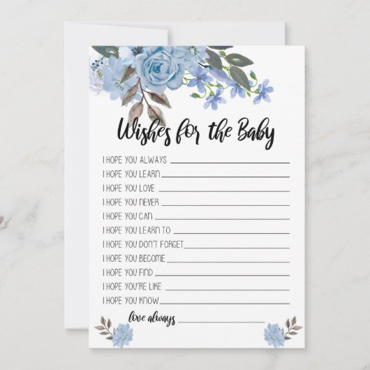 ベビーシャワーカードのための青い花の願い 招待状 (正面)