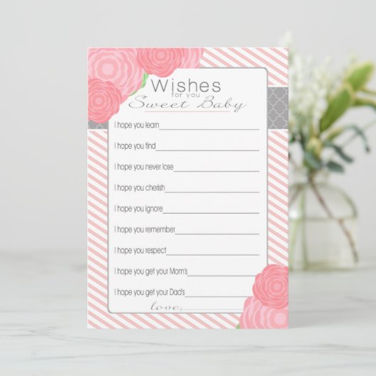 ベビーシャワーカードのための願い。 ピンク 招待状 (スタンド正面)