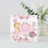 ベビーシャワーガーデンティーレースピンクブロンド 招待状 (スタンド正面)