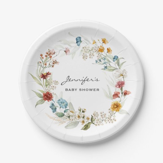 ベビーシャワーガーデン花模様7カラフル-in ペーパープレート (正面)