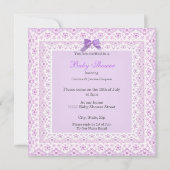 ベビーシャワーガールかわいらしラベンダーレースブルネット 招待状 (裏面)