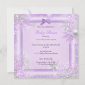 ベビーシャワーガールウィンターラベンダースノーフレークブロンド 招待状 (裏面)