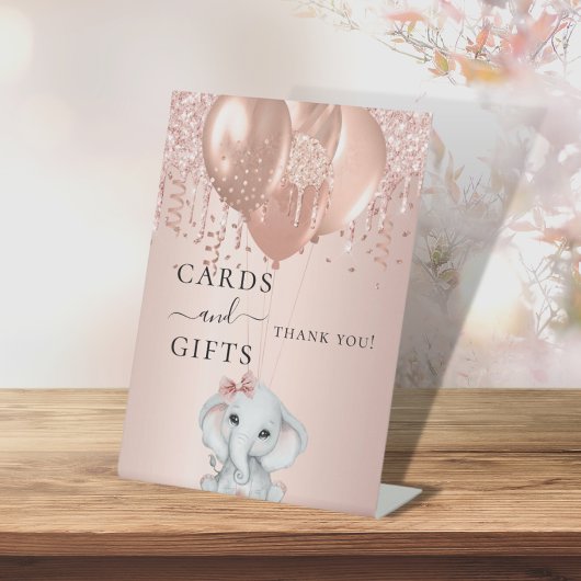 ベビーシャワーガールエレファントバラ金ゴールドバルーンの贈り物 台座サイン