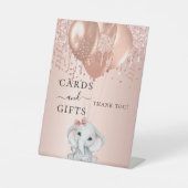 ベビーシャワーガールエレファントバラ金ゴールドバルーンの贈り物 台座サイン (正面)