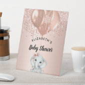 ベビーシャワーガールエレファントバラ金ゴールドバルーン 台座サイン (インサイチュ)