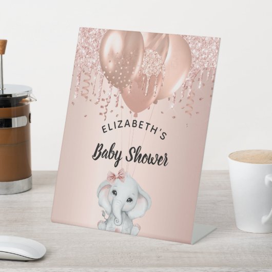 ベビーシャワーガールエレファントバラ金ゴールドバルーン 台座サイン (インサイチュ)