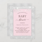 ベビーシャワーガールシルバー赤面ピンクグリッター インビテーションポストカード (正面/裏面)