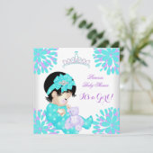 ベビーシャワーガールスウィートベビーティール（緑がかった色）パープルベア 招待状 (スタンド正面)