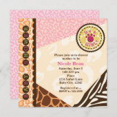 ベビーシャワーガールズピンクサファリテーマ招待状 招待状 (正面/裏面)