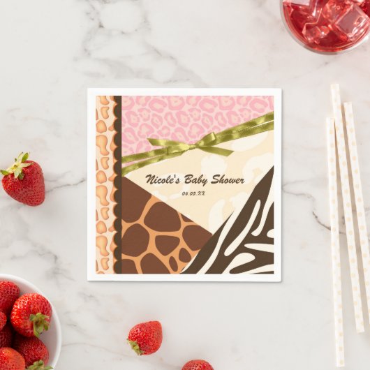 ベビーシャワーガールズピンクサファリプリントをテーマにしたパーティー スタンダードカクテルナプキン (インサイチュ)