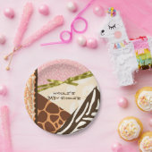 ベビーシャワーガールズピンクサファリプリントをテーマにしたプレート ペーパープレート (パーティー)