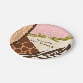 ベビーシャワーガールズピンクサファリプリントをテーマにしたプレート ペーパープレート (アングル)