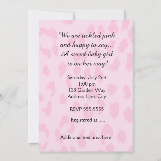 ベビーシャワーガールズピンクボウヒョウのチーター招待状 招待状 (裏面)