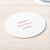 ベビーシャワーガールズピンク名前をカスタムする2024 エレガント ラウンドペーパーコースター (アングル)
