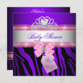 ベビーシャワーガールゼブラピンクパープルプリンセス 招待状 (正面/裏面)