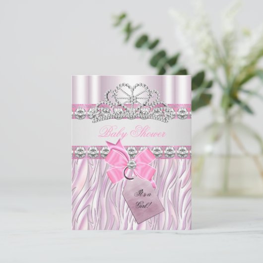 ベビーシャワーガールゼブラピンクプリンセスティアラダイヤモンド 招待状 (スタンド正面)