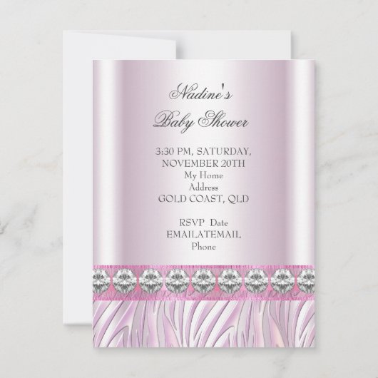 ベビーシャワーガールゼブラピンクプリンセスティアラダイヤモンド 招待状 (裏面)