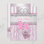 ベビーシャワーガールゼブラピンクプリンセスティアラダイヤモンド 招待状 (正面/裏面)