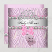 ベビーシャワーガールゼブラピンクプリンセスティアラダイヤモンド 招待状 (正面/裏面)