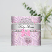 ベビーシャワーガールゼブラピンクプリンセスティアラダイヤモンド 招待状 (スタンド正面)